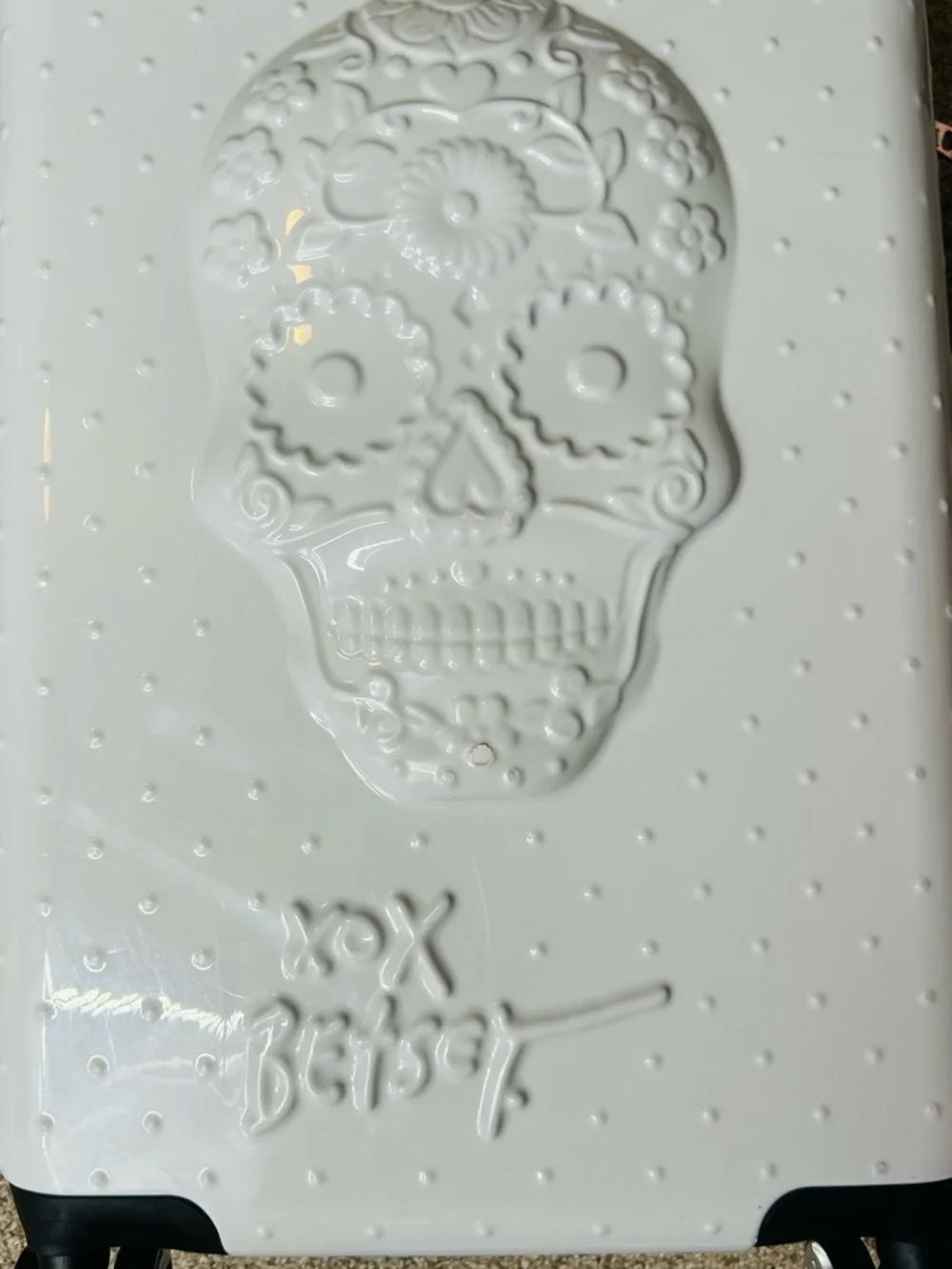 Betsey Johnson White Embossed Sugar Skull Carry-On Luggage